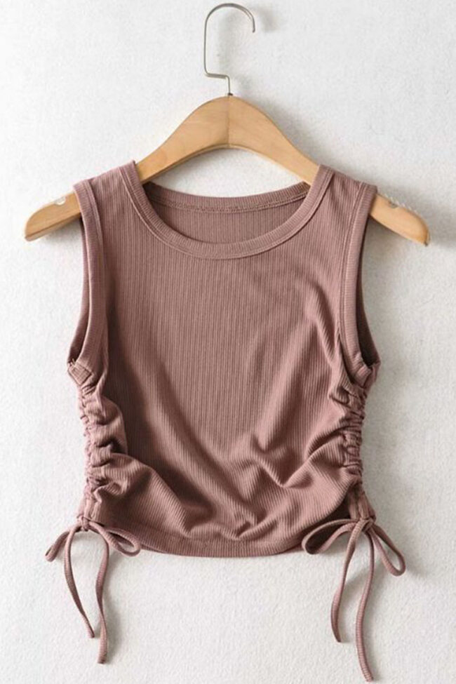 Fashion Street Solid Draw String O Neck Tops