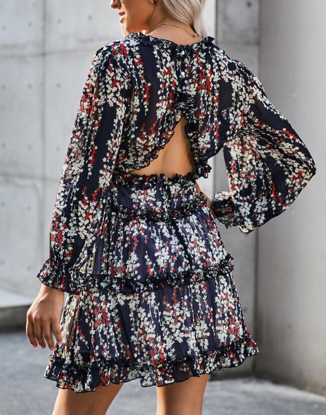 Fashion Street Print Split Joint V Neck A Line Dresses