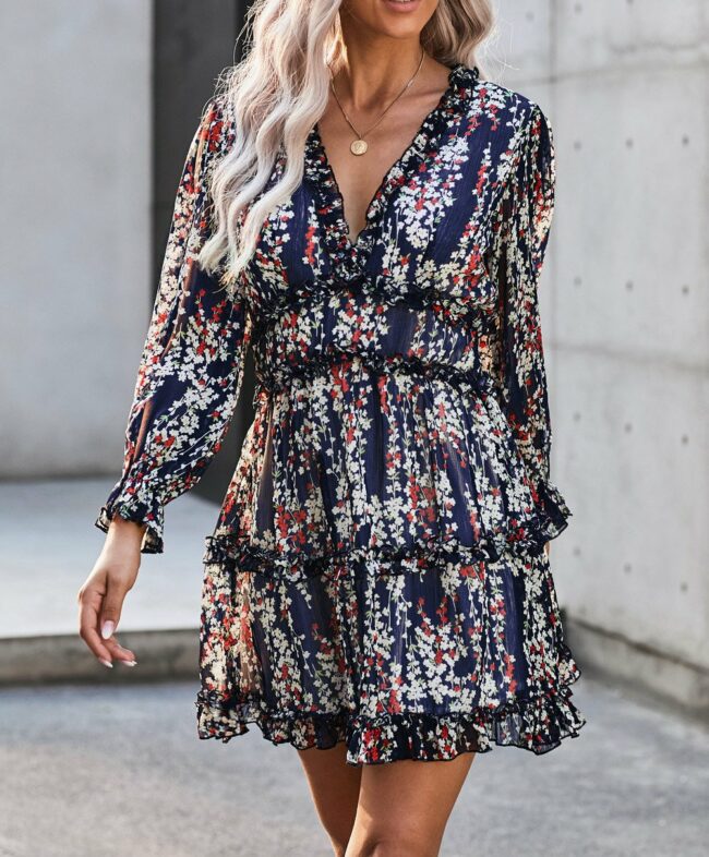 Fashion Street Print Split Joint V Neck A Line Dresses