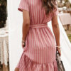 Fashion Street Striped Frenulum V Neck Short Sleeve Dresses