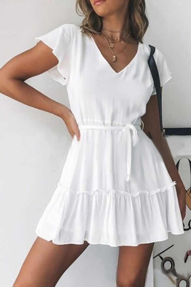 Fashion Casual Solid Frenulum V Neck Irregular Dresses