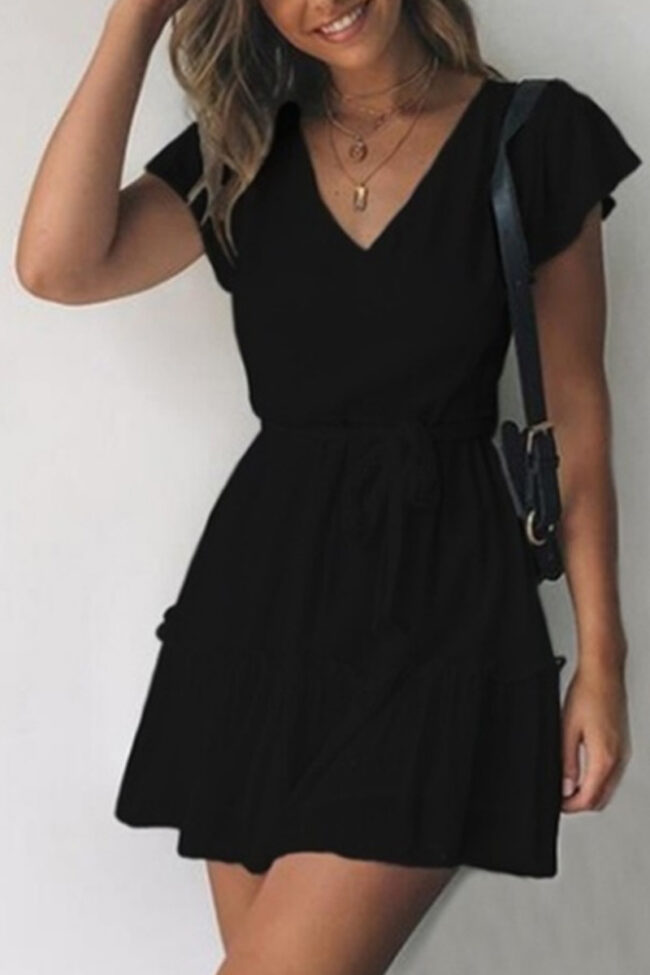 Fashion Casual Solid Frenulum V Neck Irregular Dresses