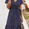 Fashion Street Striped Frenulum V Neck Short Sleeve Dresses