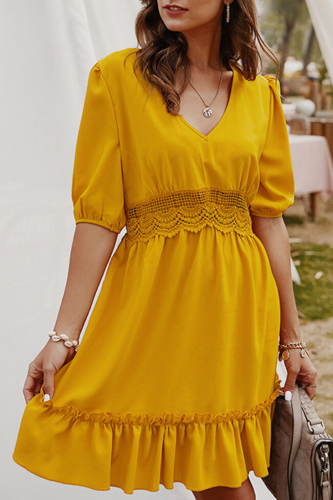 Fashion Street Solid Split Joint V Neck Short Sleeve Dresses