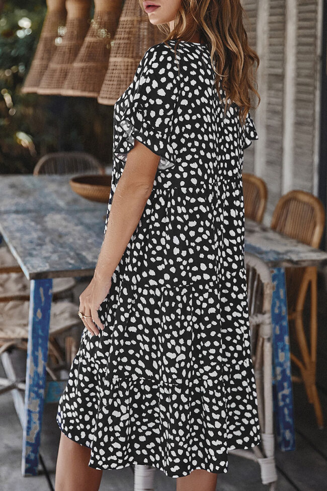 Fashion Street Print Flounce O Neck Printed Dress Dresses