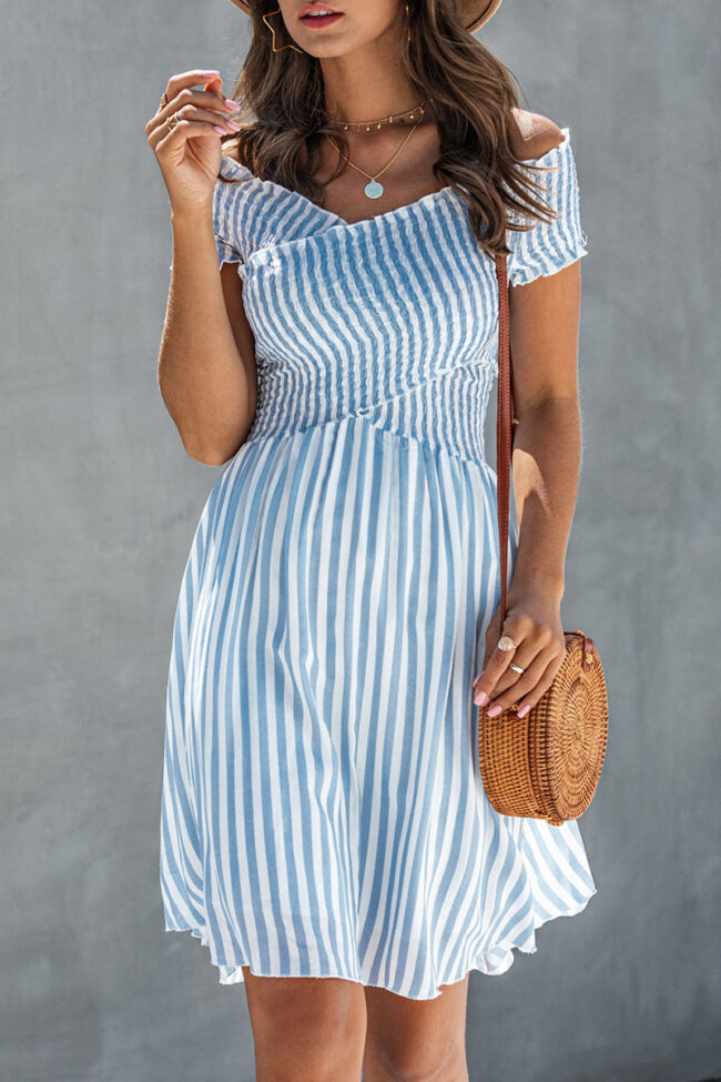 Street Striped Split Joint Off the Shoulder A Line Dresses