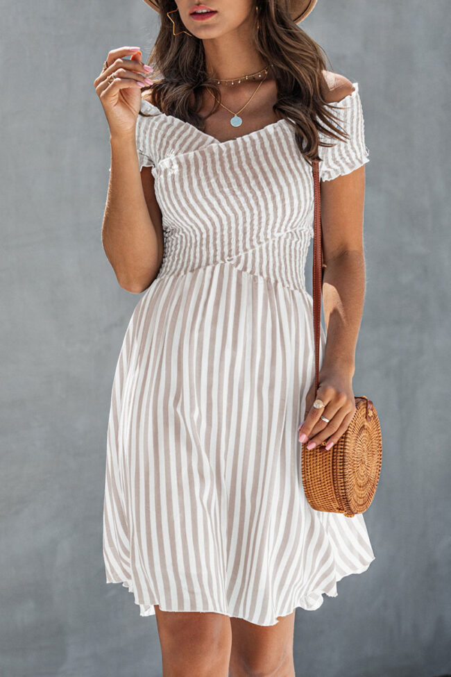 Street Striped Split Joint Off the Shoulder A Line Dresses