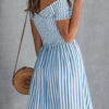 Street Striped Split Joint Off the Shoulder A Line Dresses