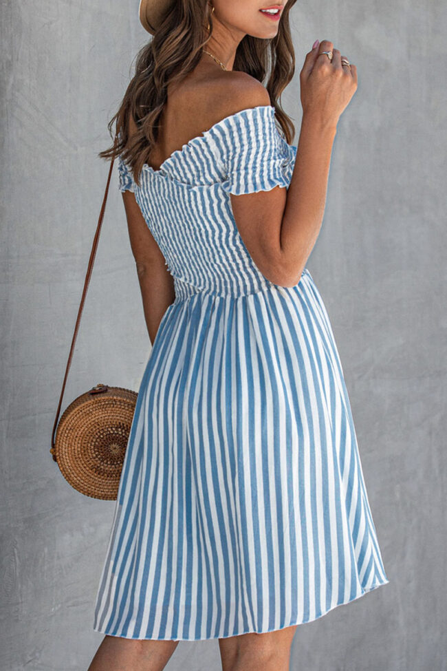 Street Striped Split Joint Off the Shoulder A Line Dresses