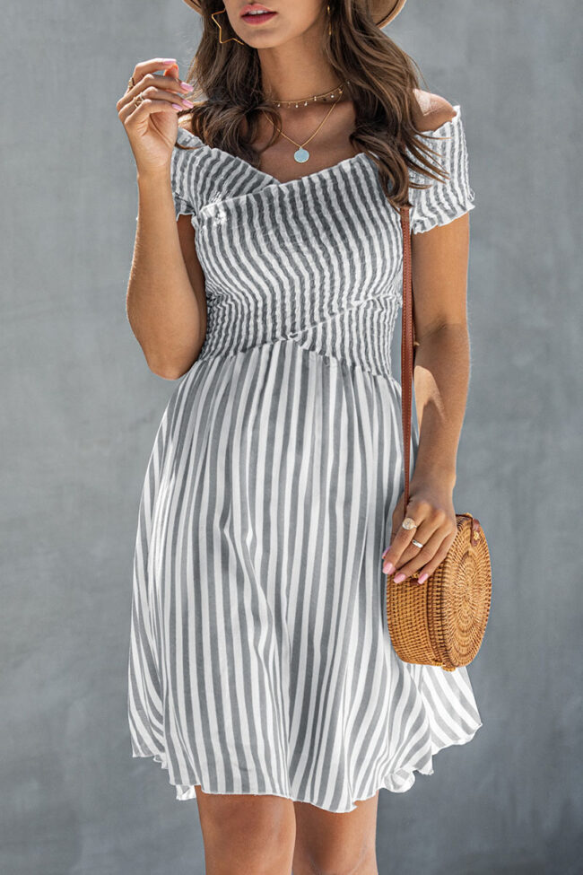 Street Striped Split Joint Off the Shoulder A Line Dresses