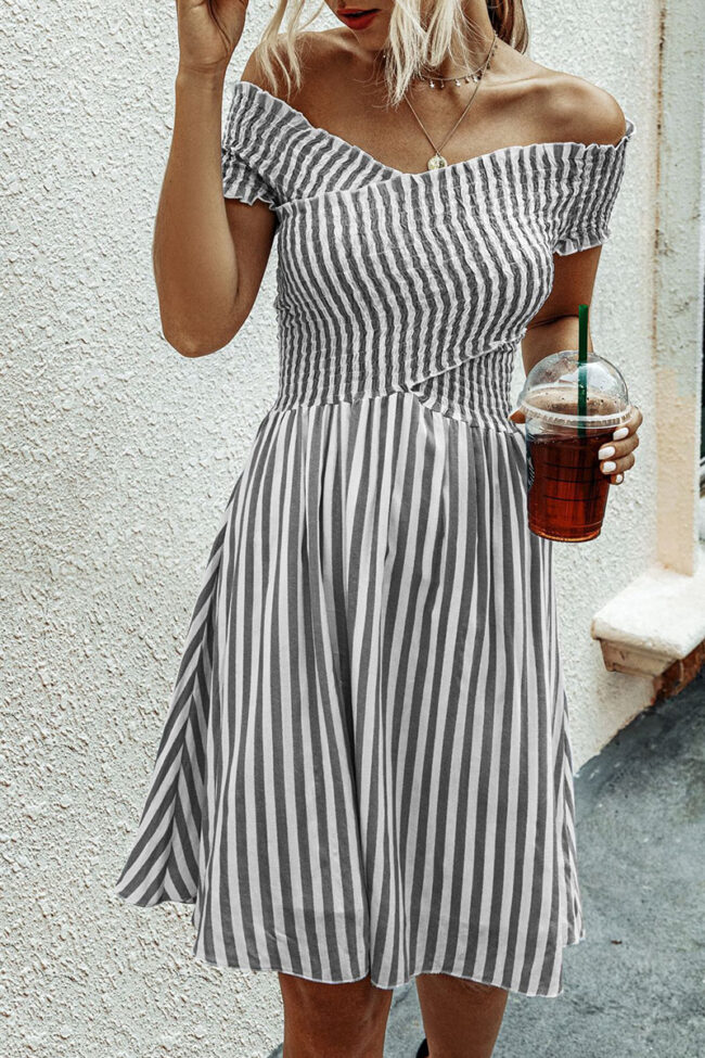 Street Striped Split Joint Off the Shoulder A Line Dresses