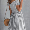 Street Striped Split Joint Off the Shoulder A Line Dresses