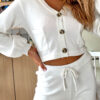 Fashion Street Solid Split Joint V Neck Long Sleeve Two Pieces