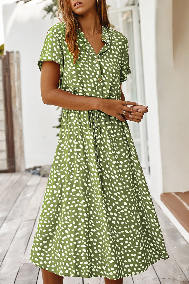 Fashion Street Print Turndown Collar A Line Dresses