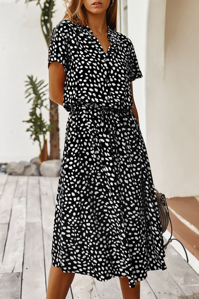 Fashion Street Print Turndown Collar A Line Dresses