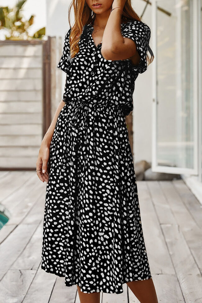 Fashion Street Print Turndown Collar A Line Dresses