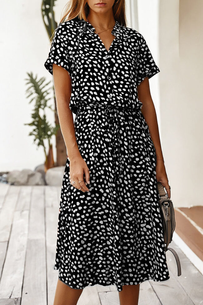 Fashion Street Print Turndown Collar A Line Dresses