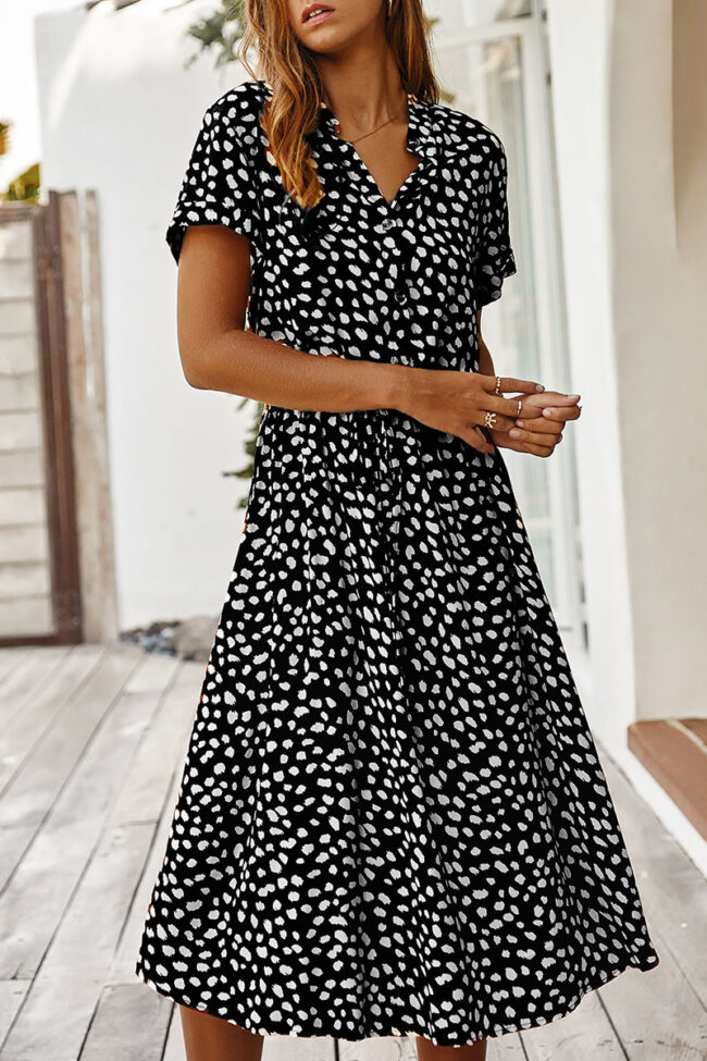 Fashion Street Print Turndown Collar A Line Dresses