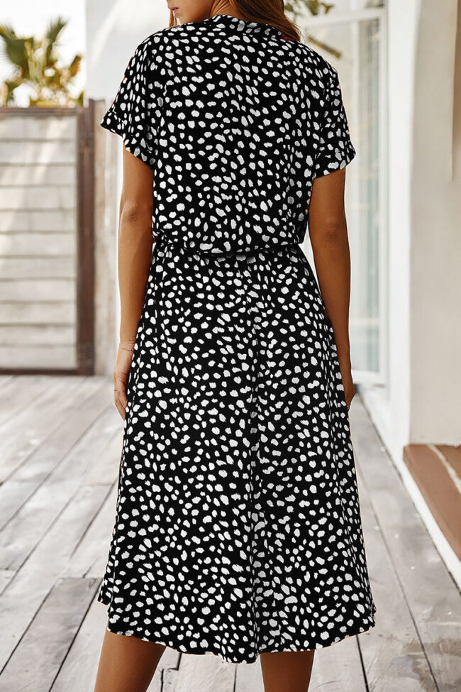 Fashion Street Print Turndown Collar A Line Dresses