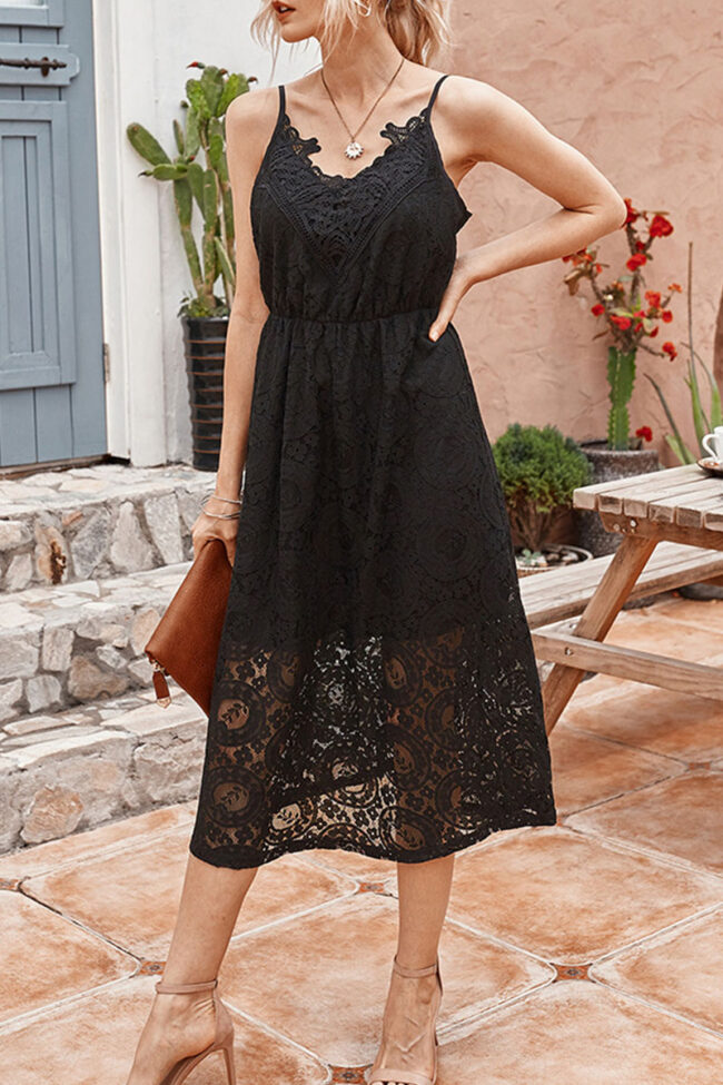 Fashion Street Solid Split Joint V Neck Sling Dresses