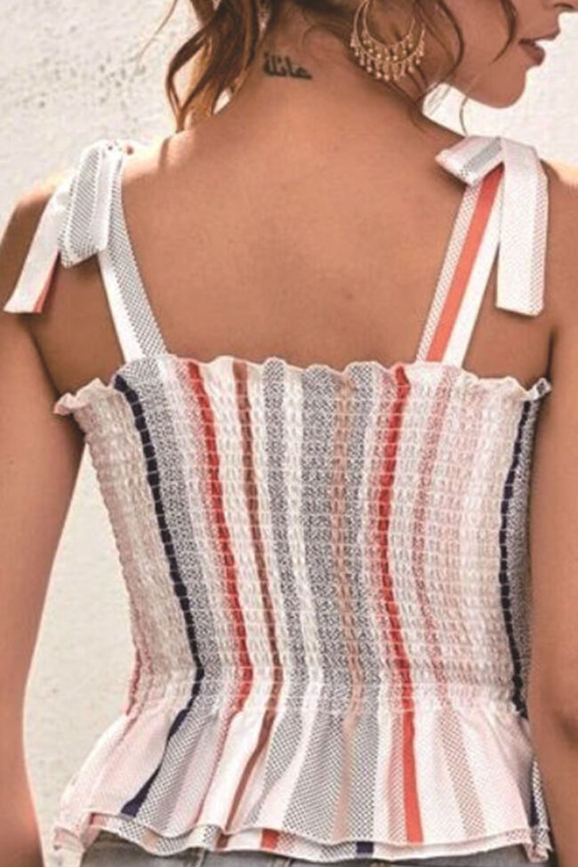 Fashion Street Striped Split Joint Spaghetti Strap Tops