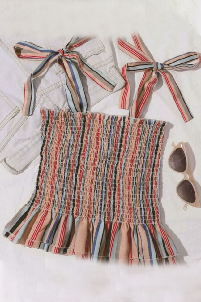 Fashion Street Striped Split Joint Spaghetti Strap Tops