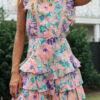 Fashion Street Print Backless Flounce O Neck Cake Skirt Dresses