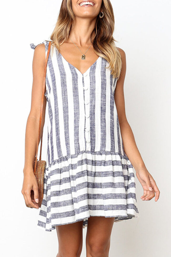 Fashion Street Striped Split Joint V Neck A Line Dresses