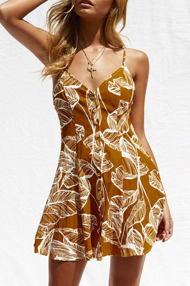 Fashion Sweet Print V Neck Sling Dresses