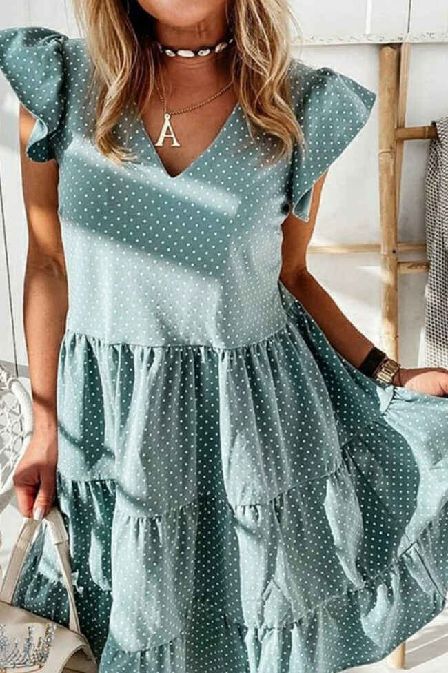 Fashion Street Dot Split Joint V Neck Princess Dresses