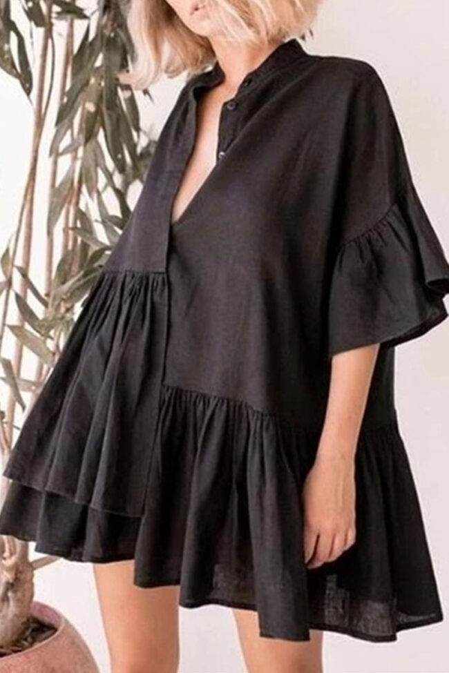 Casual Solid Split Joint Mandarin Collar Irregular Dresses