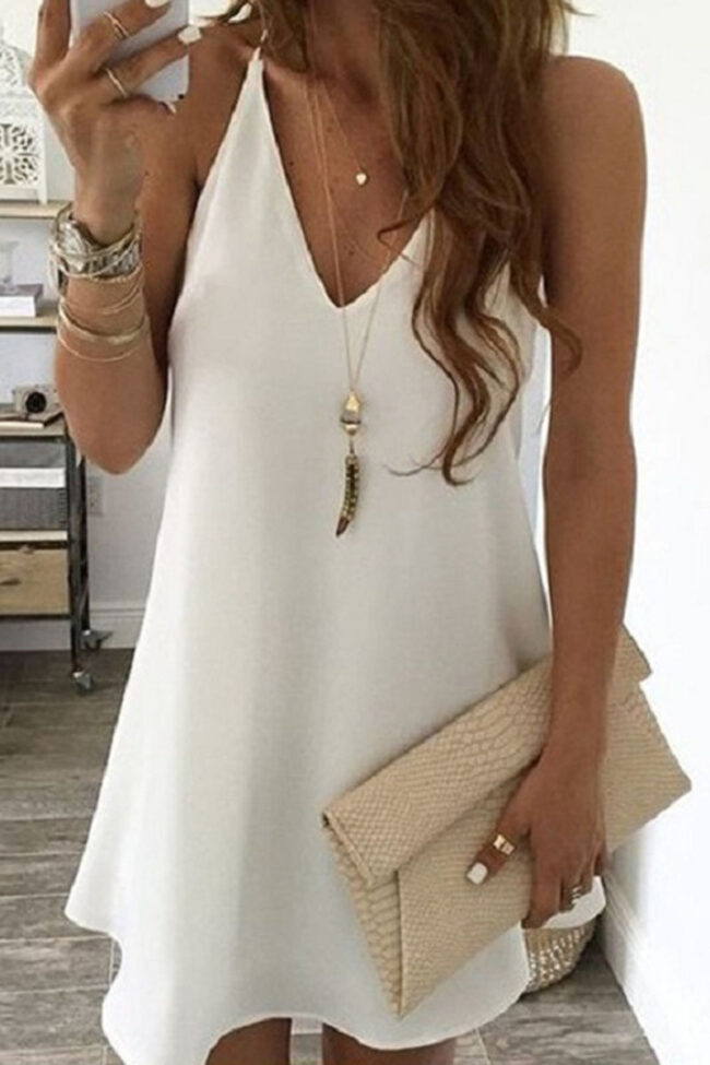 Fashion Street Solid V Neck Sling Dresses