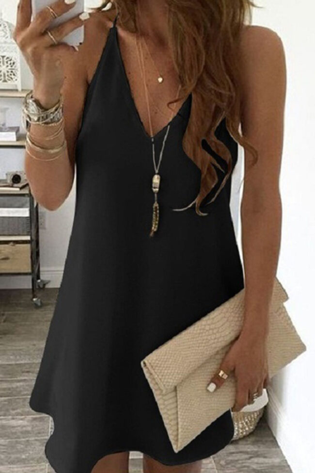 Fashion Street Solid V Neck Sling Dresses