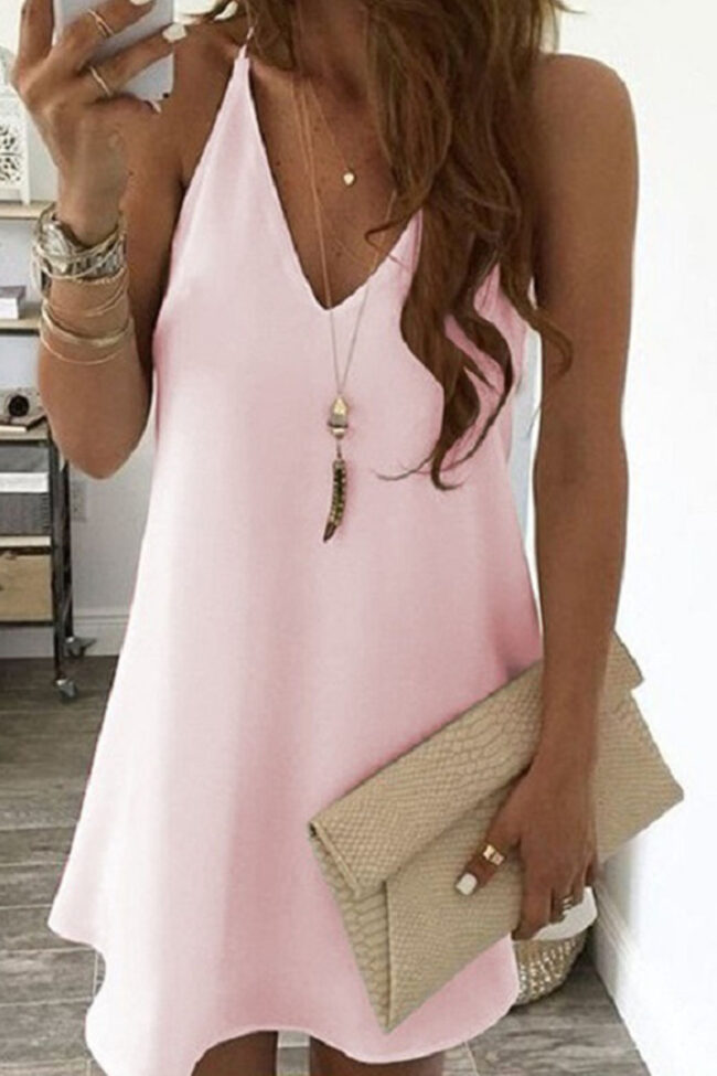 Fashion Street Solid V Neck Sling Dresses