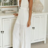 Fashion Sexy Solid Backless V Neck Loose Jumpsuits