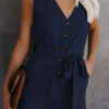 Fashion Casual Solid With Belt V Neck Straight Jumpsuits