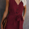 Fashion Casual Solid With Belt V Neck Straight Jumpsuits