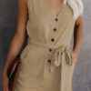 Fashion Casual Solid With Belt V Neck Straight Jumpsuits