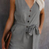 Fashion Casual Solid With Belt V Neck Straight Jumpsuits