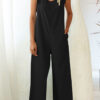 Fashion Casual Solid Frenulum O Neck Loose Jumpsuits