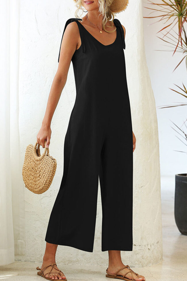 Fashion Casual Solid Frenulum O Neck Loose Jumpsuits