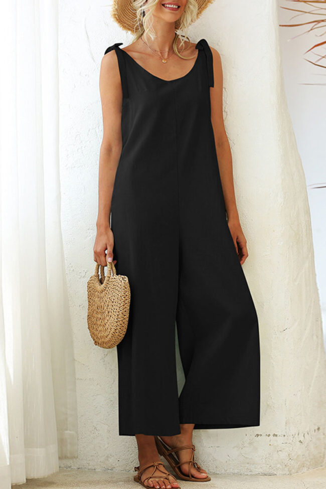 Fashion Casual Solid Frenulum O Neck Loose Jumpsuits