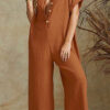 Fashion Casual Solid Turndown Collar Loose Jumpsuits