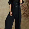 Fashion Casual Solid Turndown Collar Loose Jumpsuits