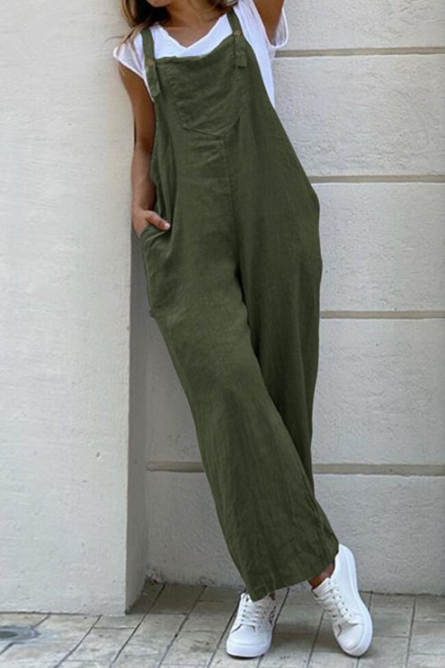 Fashion Casual Solid Spaghetti Strap Loose Jumpsuits