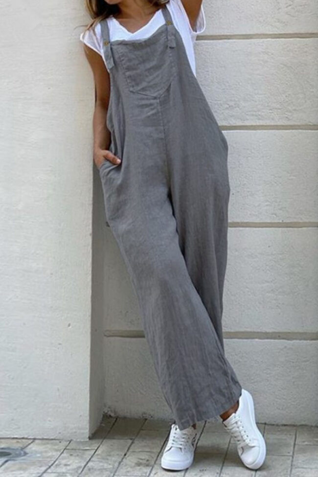 Fashion Casual Solid Spaghetti Strap Loose Jumpsuits