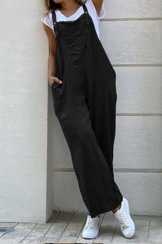 Fashion Casual Solid Spaghetti Strap Loose Jumpsuits