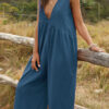 Fashion Casual Solid V Neck Loose Jumpsuits