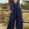 Fashion Casual Solid V Neck Loose Jumpsuits