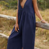 Fashion Casual Solid V Neck Loose Jumpsuits